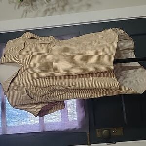 LOFT Tan and White Striped Blouse Cap Sleeves Medium